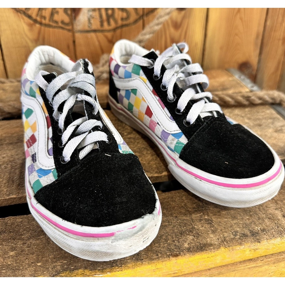 VANS Old Skool Rainbow Checkerboard Kids 1 Multicolor Good